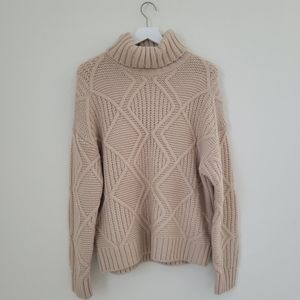 Caslon Cable Knit Turtleneck Sweater Tan Medium